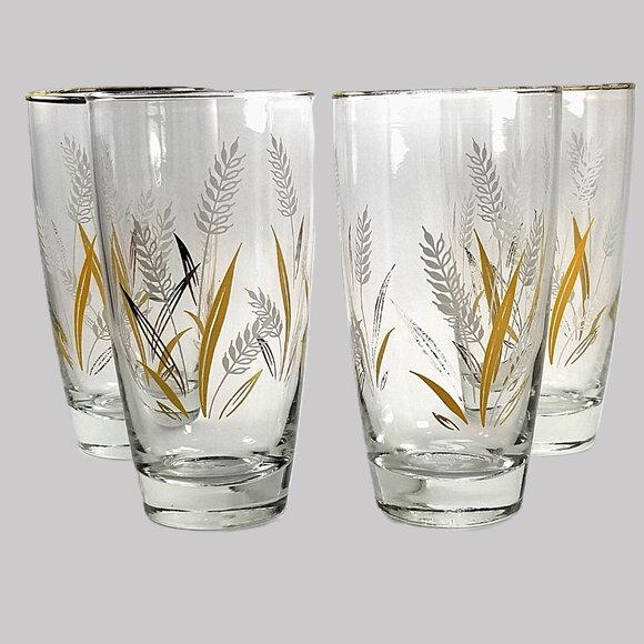Libby Wheat Spray Cocktail Glasses, White and Gold Wheat Tumblers, Circa 1960 - Picture 5 of 15